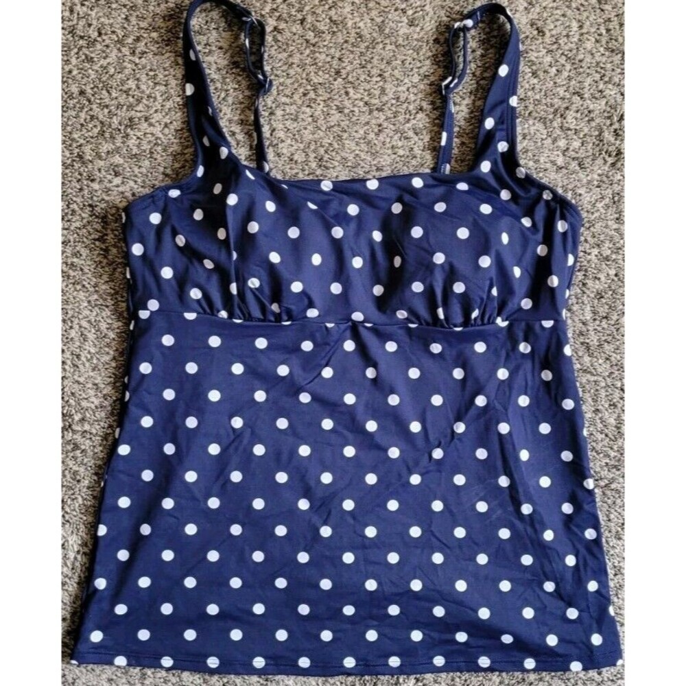 Swim Top Navy 16 DD Square Neck Underwire Polka Dots Women's  Lands' End S466
